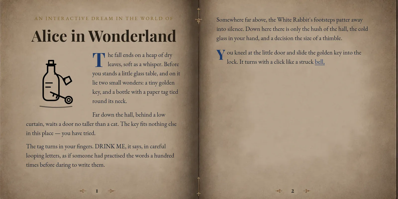 The Somni Tales reader: an open book with two pages of a story, an ink illustration, and a “write what you do” bar below.